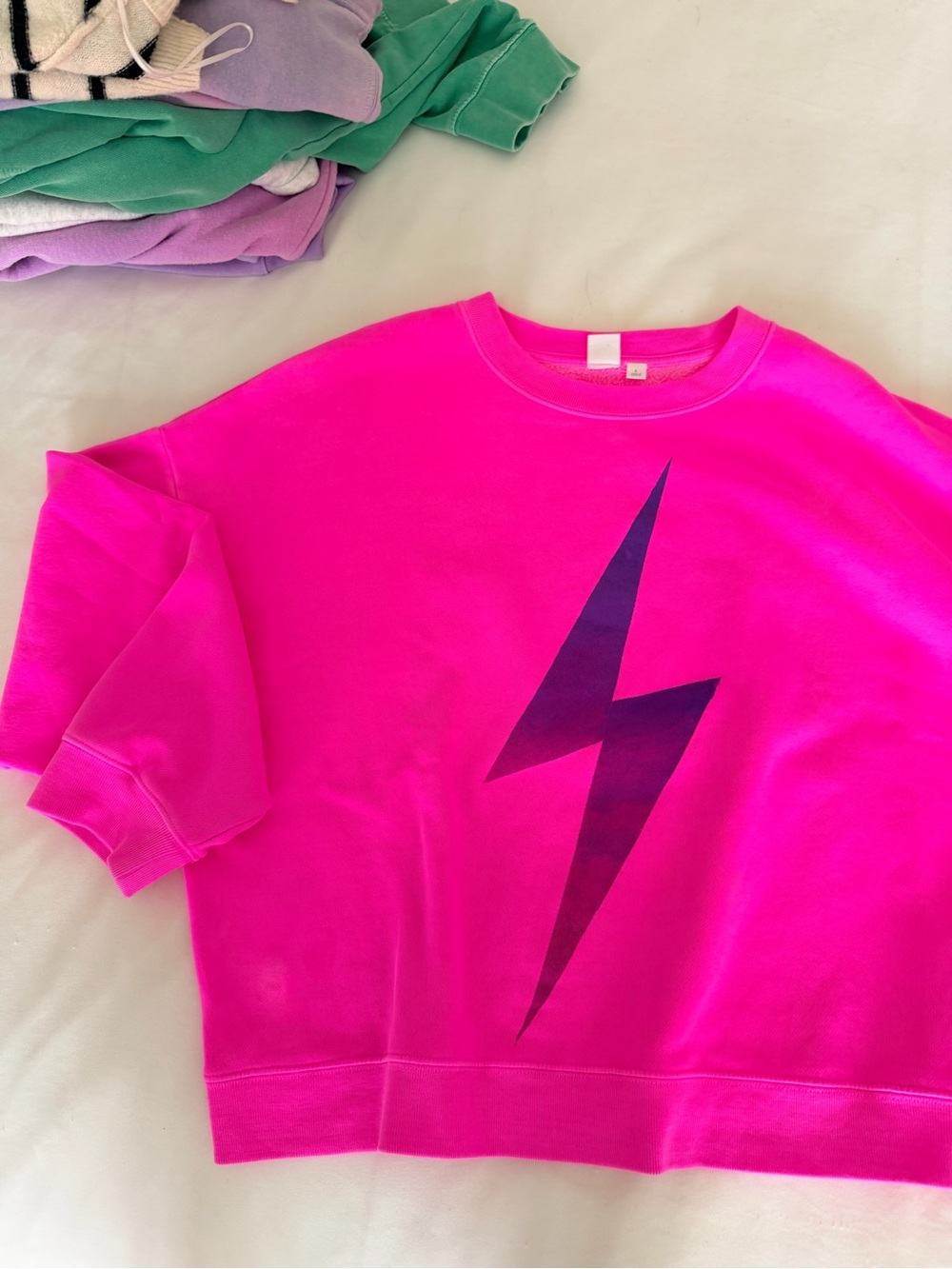 Neon Aviator inspired Pink Lightning Bolt crewneck